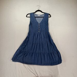 Maurices Womens Denim Tiered Mini Dress Size M Button Front Western Cowgirl